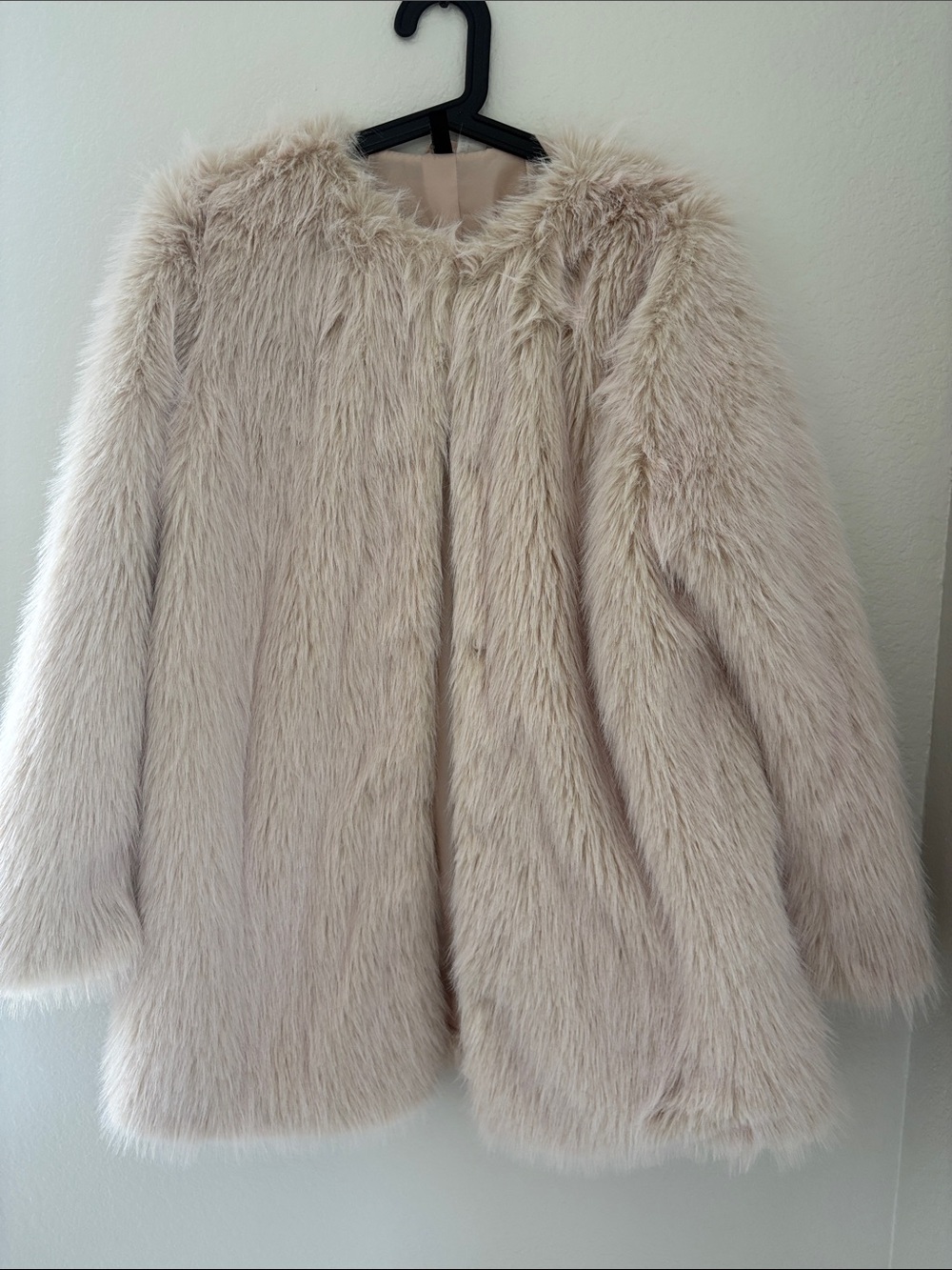 H&M Plush Faux Fur Jacket in Light Beige